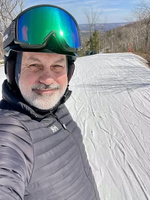 Brad Macdonald on a groomed run above the bay in winter